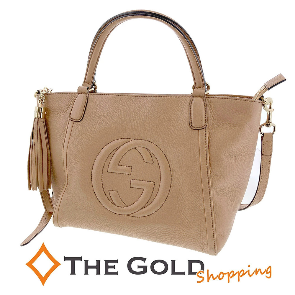 Gucci Soho Tote Bag Leather Fringe Tassel Crossbody Bag Beige Pink